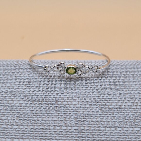 6 Inch Sterling Silver Celtic Peridot Gemstone Bracelet B570 - Picture 1 of 7